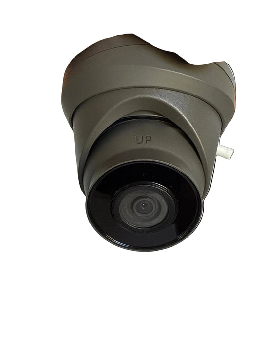 4MP grey turret security camera with built-in microphone, 2.8mm lens, PoE power and ONVIF support